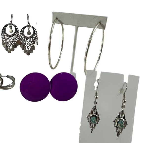 Mixed Lot 11 Earrings Dangle Hoops Beaded Rhinestones Silver Tone - Picture 3 of 16